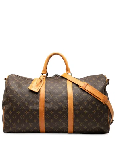 Pre-owned Louis Vuitton 1986 Monogram Keepall Bandouliere 50 Travel Bag In Brown