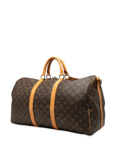 Pre-owned Louis Vuitton 1986 Monogram Keepall Bandouliere 50 Travel Bag In Brown