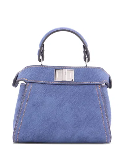 Pre-owned Fendi Peekaboo Bag Leather Nano Crossbody Bag In Blue