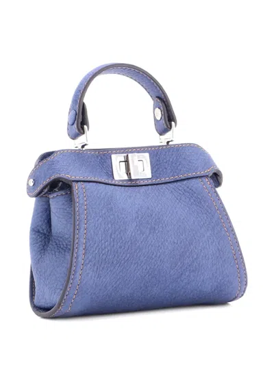 Pre-owned Fendi Peekaboo Bag Leather Nano Crossbody Bag In Blue