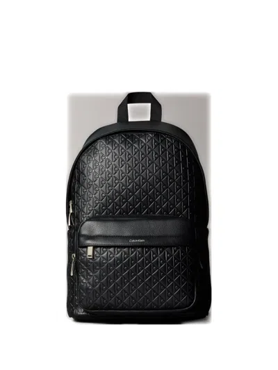 Calvin Klein Embossed Monogram Backpack In Black
