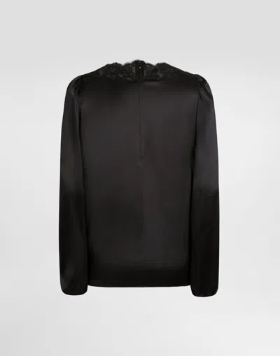 Dolce & Gabbana Lace-trim Balloon-sleeve Silk Blouse In Black