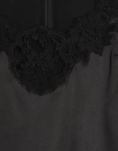 Dolce & Gabbana Lace-trim Balloon-sleeve Silk Blouse In Black