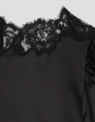 Dolce & Gabbana Lace-trim Balloon-sleeve Silk Blouse In Black