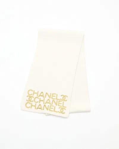 Pre-owned Chanel Coco Mark Logo Wool Scarf In Multi