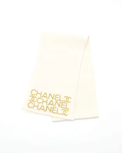 Pre-owned Chanel Coco Mark Logo Wool Scarf In Multi