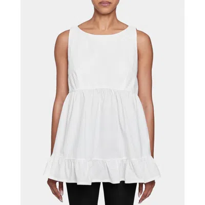Santorelli Joy Sleeveless Ruffle Top In White