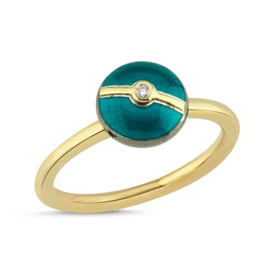 Ecce | Artisan Diamonds Women's Enamelled Vey Mini Multi Diamond Buttons 14k Yellow Gold Ring - Teal In Gold