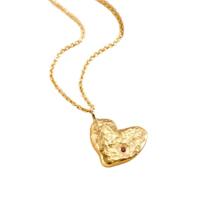 Posh Totty Designs Women's Yellow Gold Ruby Birthstone Chunky Heart Necklace In Gold