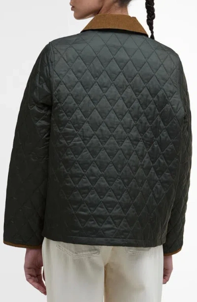 Barbour Corduroy-collar Qwuilted Jacket In Green