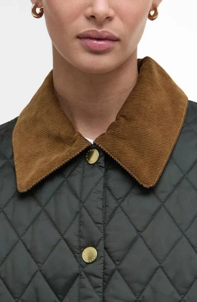 Barbour Corduroy-collar Qwuilted Jacket In Green