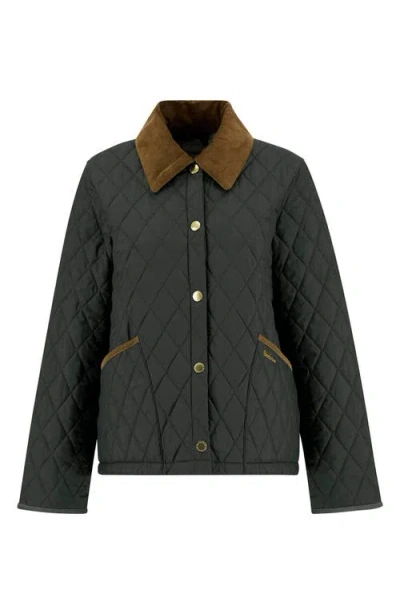 Barbour Corduroy-collar Qwuilted Jacket In Green