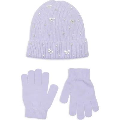 Capelli New York Kids' Embellished Beanie & Gloves Set In Purple