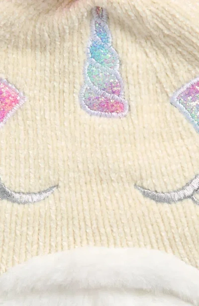 Capelli New York Kids' Chenille Unicorn Earflap Hat & Gloves Set In Neutral