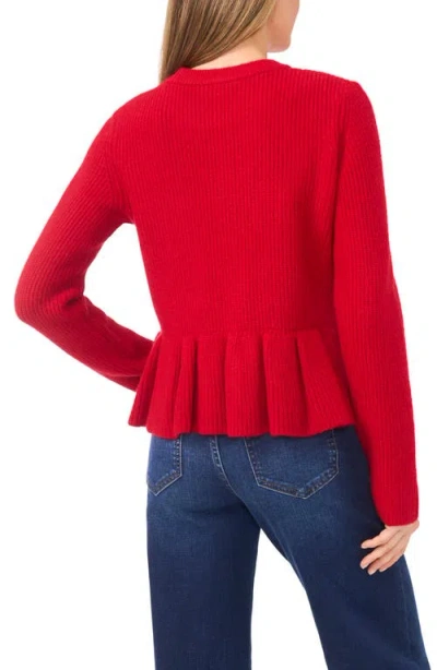 Cece Rib Peplum Sweater In Red