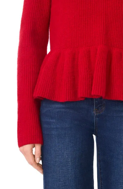 Cece Rib Peplum Sweater In Red