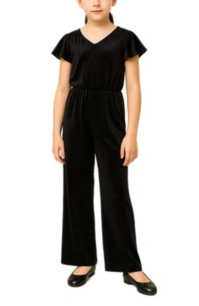 Zunie Kids' Sparkle Velour Jumpsuit In Black