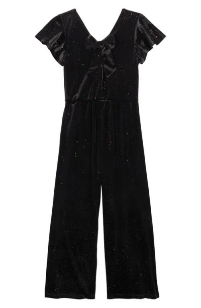 Zunie Kids' Sparkle Velour Jumpsuit In Black