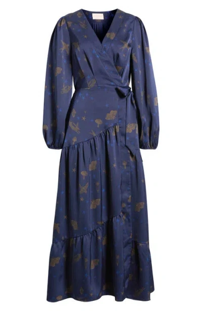 Ciebon Lilian Long Sleeve Wrap Dress In Blue