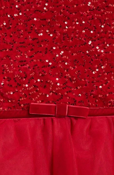 Zunie Kids' Sequin Bodice Cap Sleeve Tiered Mesh Party Dress In Red