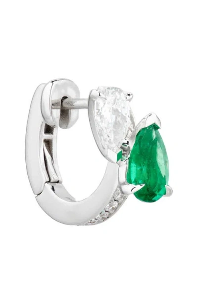 Repossi Serti Sur Vide Diamond & Emerald Single Hoop Earring In Multi