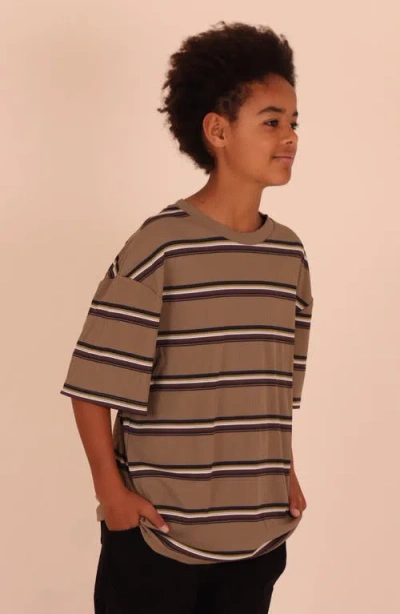 Tiny Tribe Kids' Stripe Rib Stretch Cotton T-shirt In Multi