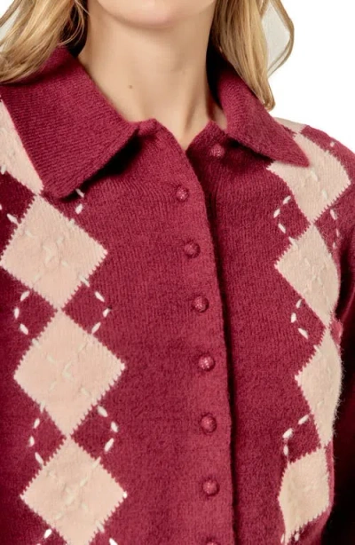 English Factory Collared Argyle Cardigan In Red