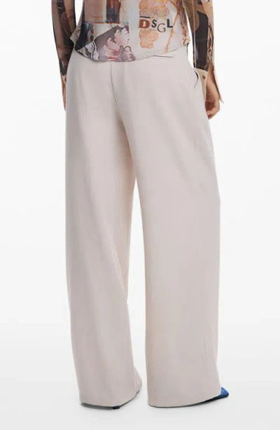 Desigual Mixed Media Wide Leg Pants In Neutral