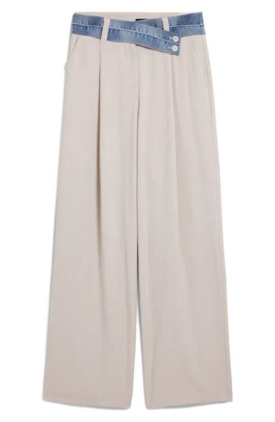 Desigual Mixed Media Wide Leg Pants In Neutral
