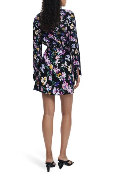 Desigual Floral Long Sleeve Minidress In Black