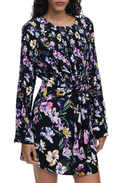Desigual Floral Long Sleeve Minidress In Black