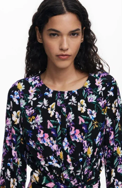 Desigual Floral Long Sleeve Minidress In Black