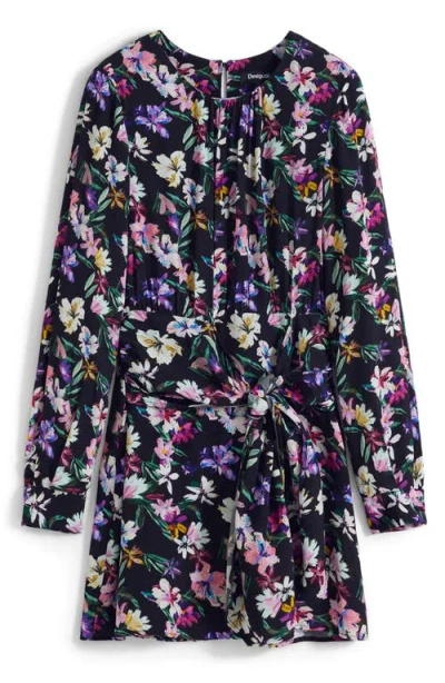Desigual Floral Long Sleeve Minidress In Black