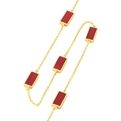 Jan Leslie Five Stations Rectangle Dash Necklace In Sterling 18k Gold Overlay In Gold