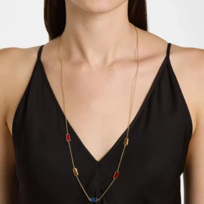 Jan Leslie Five Stations Rectangle Dash Necklace In Sterling 18k Gold Overlay In Gold