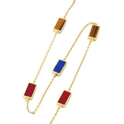 Jan Leslie Five Stations Rectangle Dash Necklace In Sterling 18k Gold Overlay In Gold