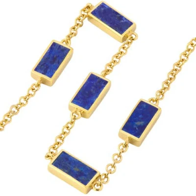 Jan Leslie Five Station Dash Rectangle Bracelet In Sterling With 18k Gold Overlay In Blue