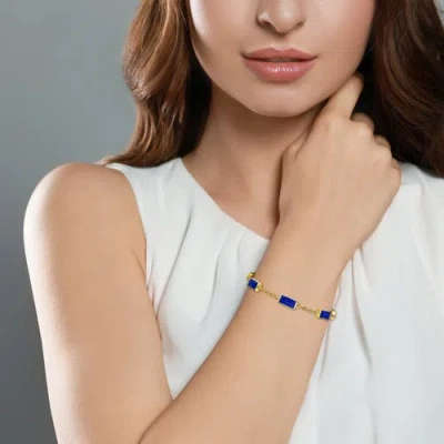 Jan Leslie Five Station Dash Rectangle Bracelet In Sterling With 18k Gold Overlay In Blue