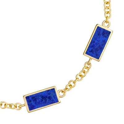 Jan Leslie Five Station Dash Rectangle Bracelet In Sterling With 18k Gold Overlay In Blue