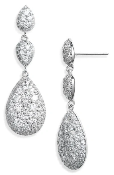 Nadri Crushed Pavé Triple Drop Earrings In Silver