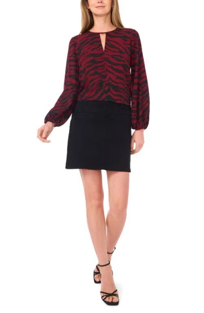 Vince Camuto Plus Size Printed Long Sleeve Top In Burgundy