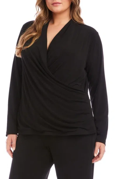 Karen Kane Travel Jersey Faux Wrap Top In Black