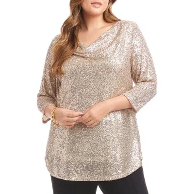 Karen Kane Sequin Drape Neck Top In Gold