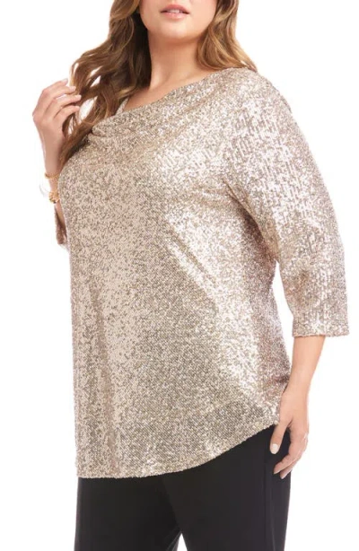 Karen Kane Sequin Drape Neck Top In Gold