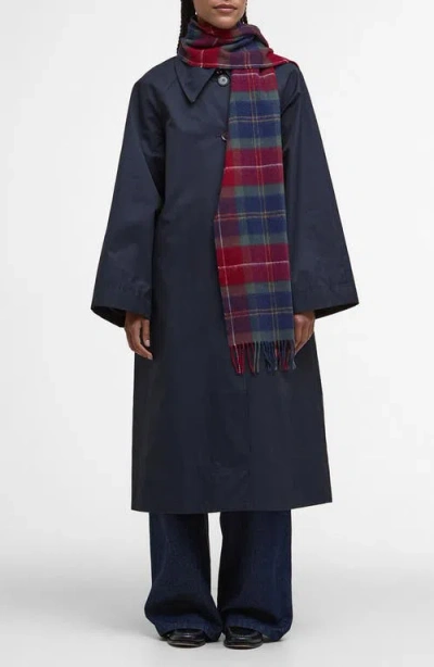 Barbour Tartan Lambswool & Cashmere Fringe Scarf In Blue