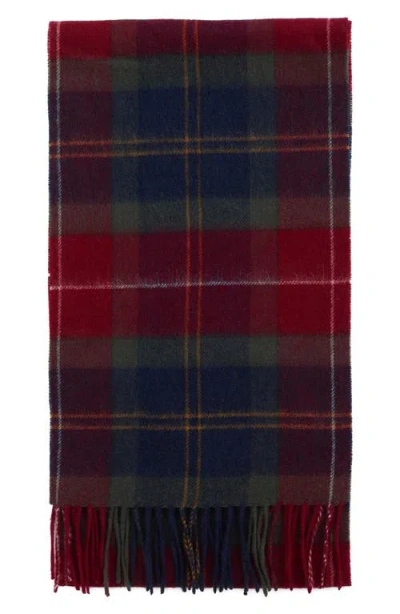 Barbour Tartan Lambswool & Cashmere Fringe Scarf In Blue