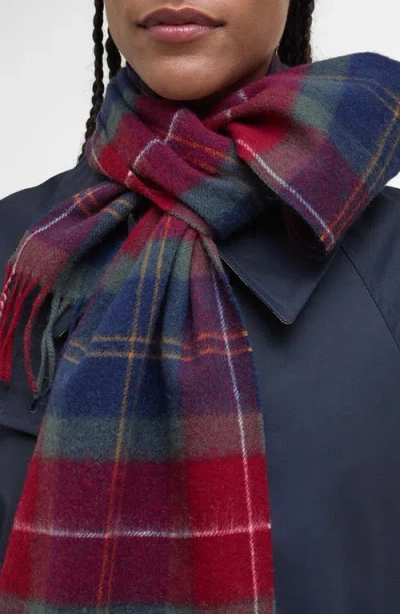 Barbour Tartan Lambswool & Cashmere Fringe Scarf In Blue