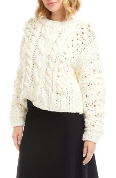 Karen Kane Hand Knit Cable Sweater In White