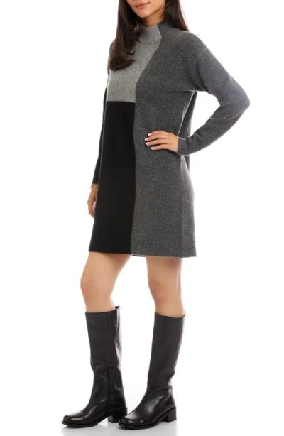 Karen Kane Colorblock Long Sleeve Sweater Dress In Gray