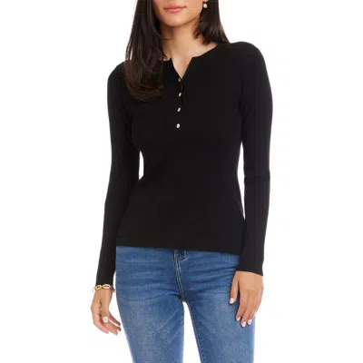 Karen Kane Henley Ribbed Knit Sweater In Black